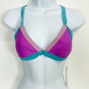 Salt + Cove Bikini Top Juniors XL Purple Teal Colorblock Criss Cross Strappy